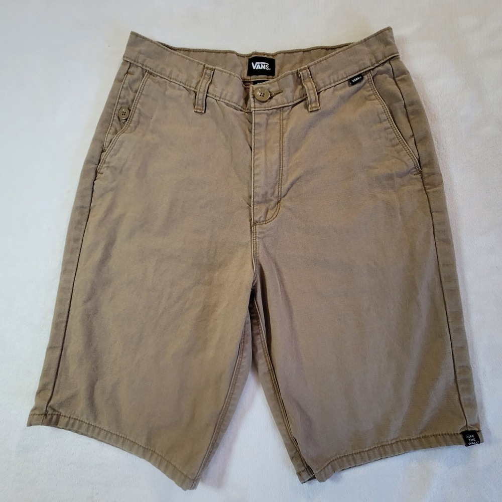 Vans Chino Shorts Mens 28 Khaki Tan Cotton Flat Front Skater Casual Pocket Logo